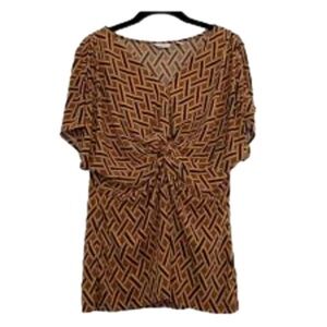 New York and Company Stretch Womens Pullover Blouse Career Shirt Geometric Sz M